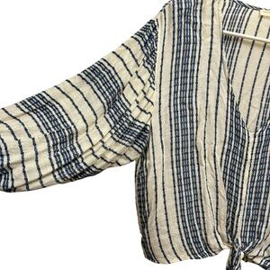 Lovestitch Navy and Cream Textured Strip Boho Top